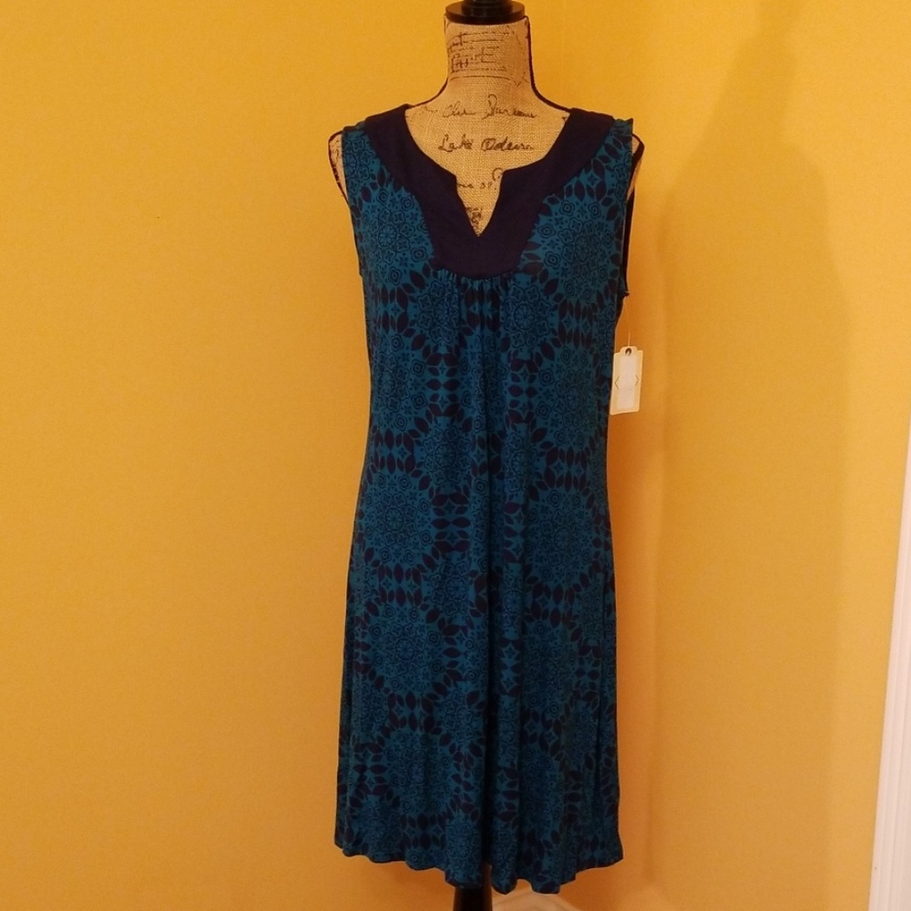 St John's Bay navy green medallion dress J232:5:61